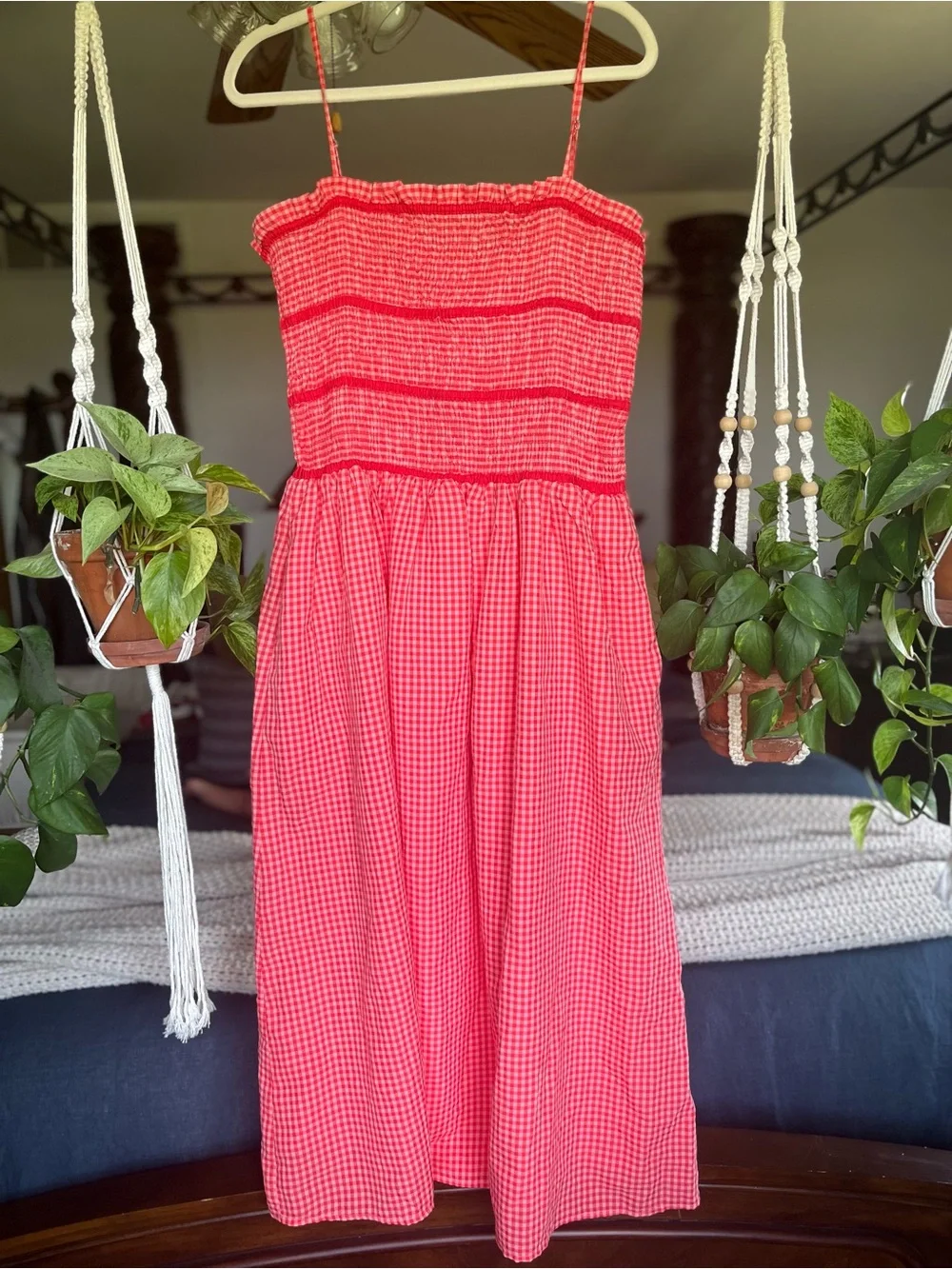 NWT Henly Hot Pink Gingham Midi Dress - Picture 2 of 8